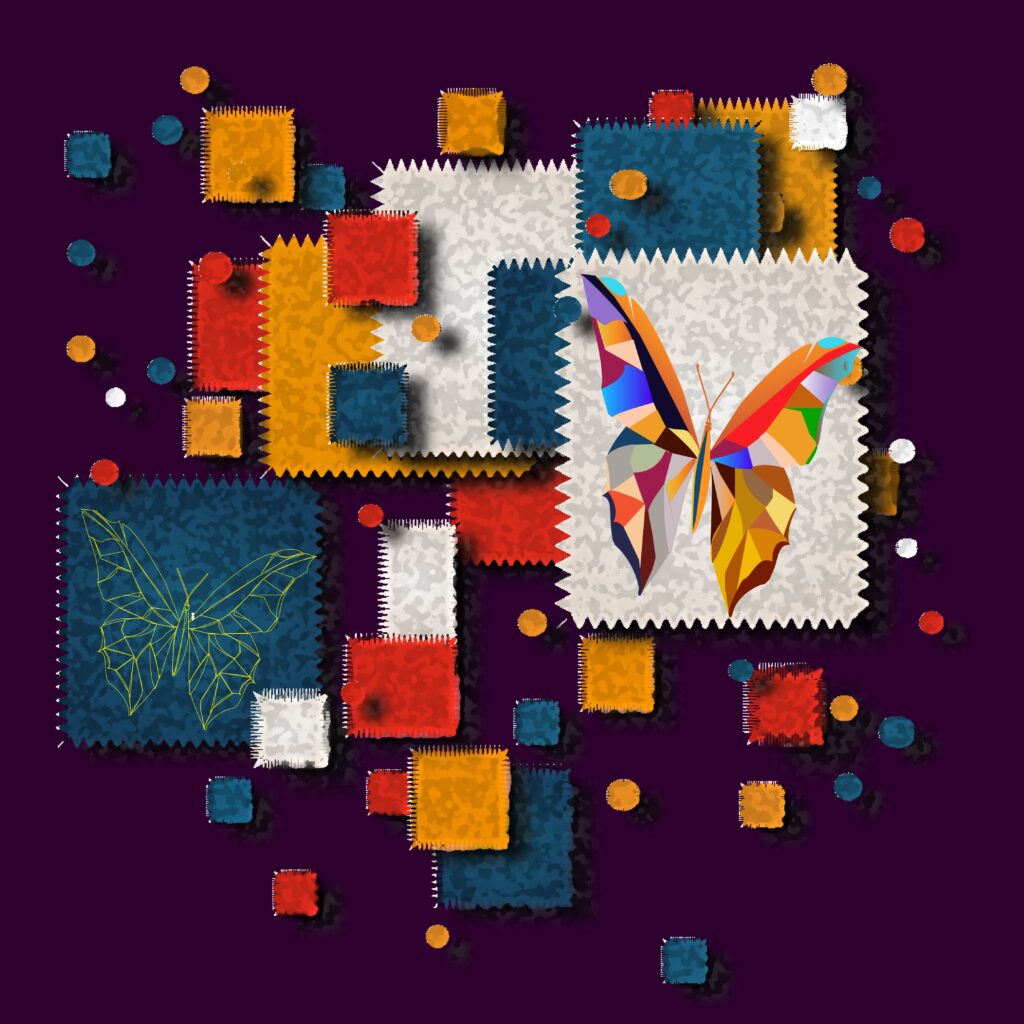 square abstract art butter fly design