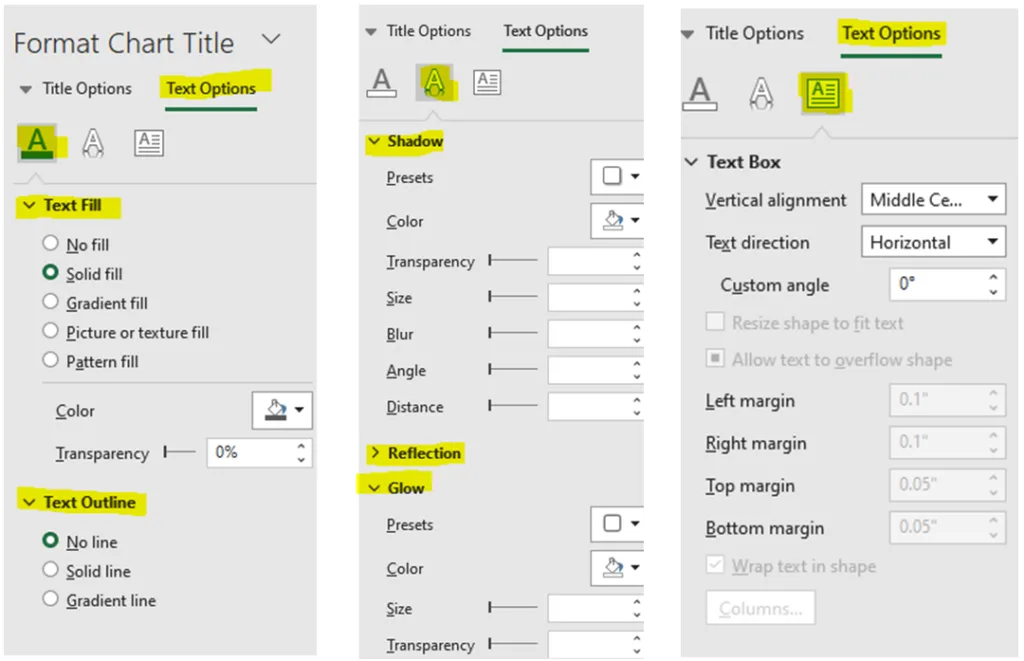 excel chart title options text options